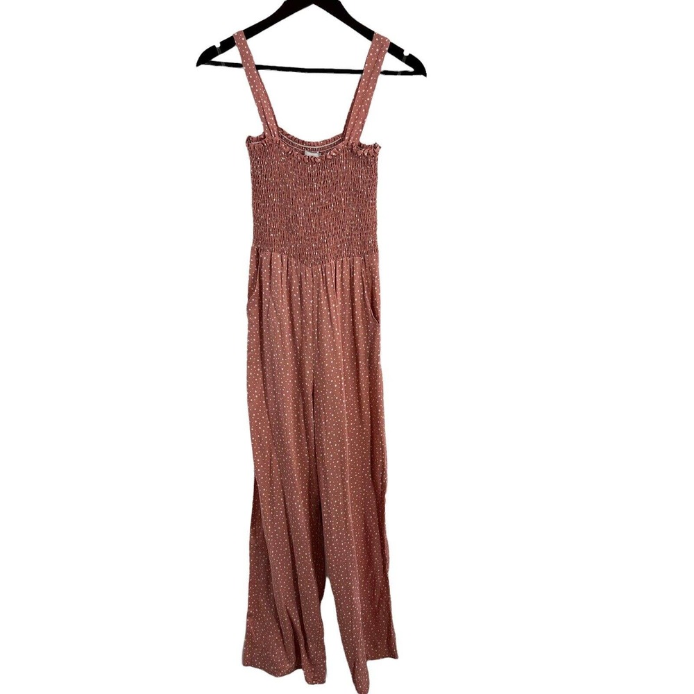 Gilli Pink Dot Print Smocked Bodice Jumpsuit Size XS New